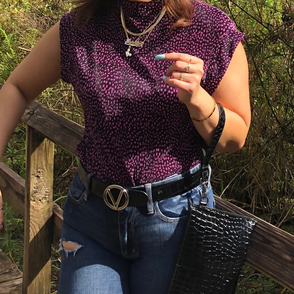 Zara black and hot pink blouse